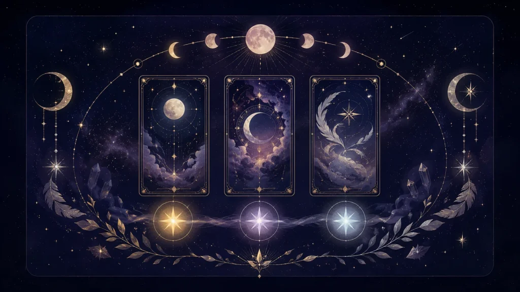 片思いの現在と二人の間と行方を示す三枚の星のタロット