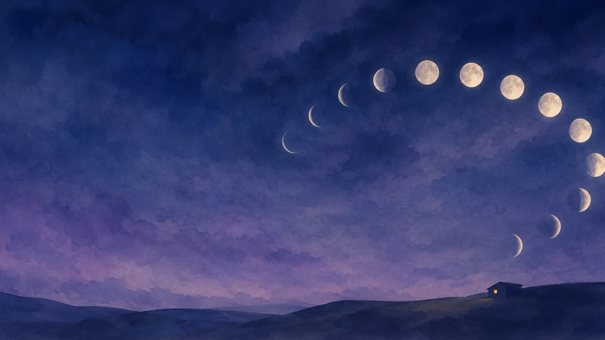 夜空に弧を描いて並ぶ月の満ち欠け