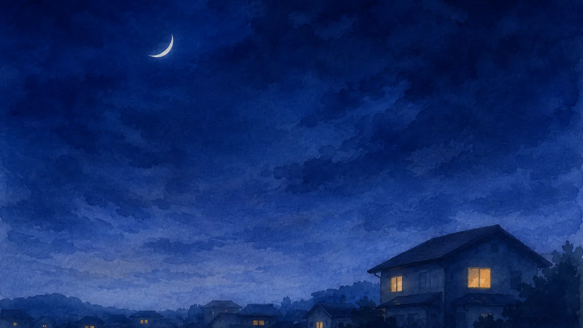 夜の家並みに、ひとつずつともる小さな窓あかり