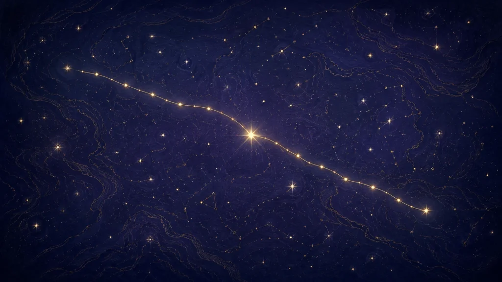 現在地の星から二つの選択航路が分かれる星図